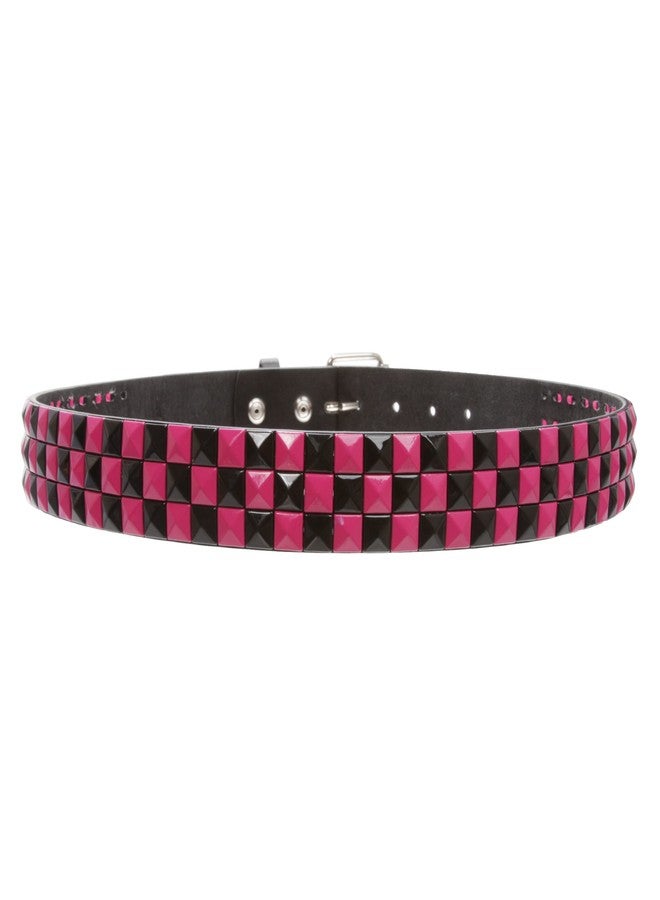 Beltiscool Snap On 1 1/2" Fuchsia & Black Checkerboard Punk Rock Studded Belt, black/fuchsia | s 30"-32" - Image 3
